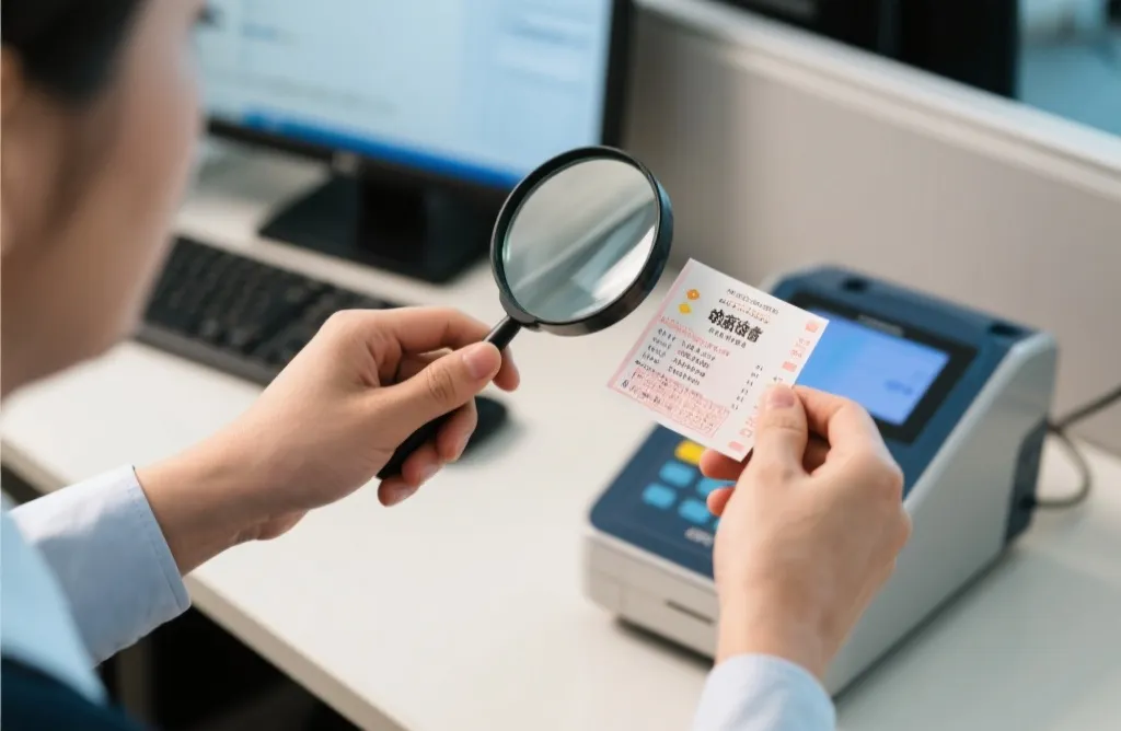 彩票真伪核验设备，工作人员操作电脑