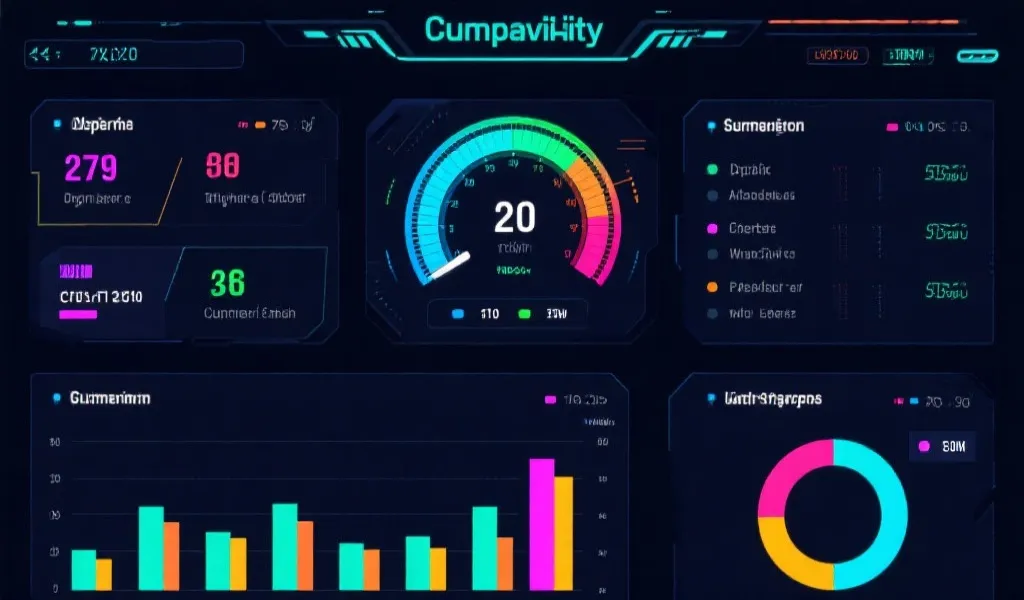 多彩数据仪表盘，抽象数字与图表交错融合